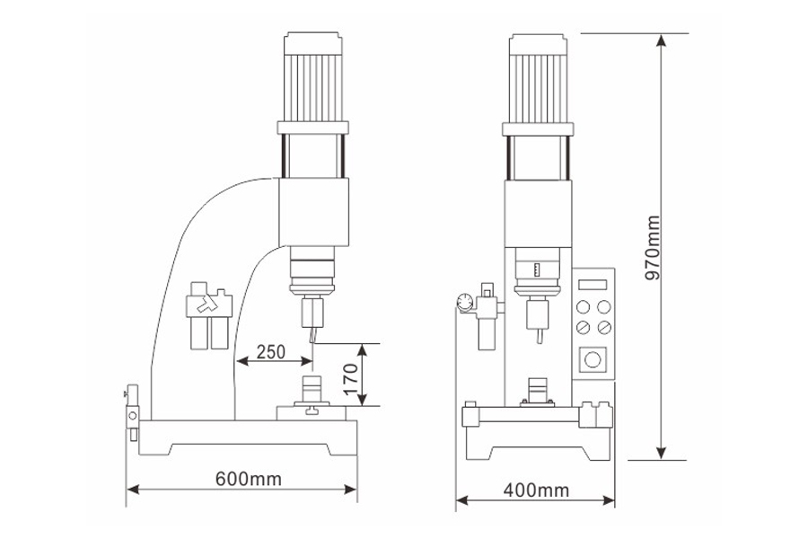 加寬型氣動鉚接機結(jié)構(gòu)尺寸圖